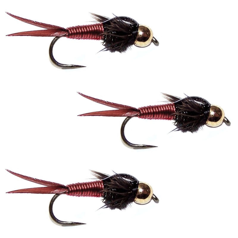 3 Pack Barbless Bead Head Red Copper John Nymph Fly Fishing Flies –  Hook Size 16