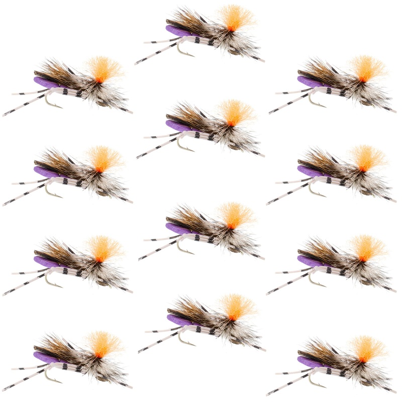 Feth Hopper Purple – Foam Grasshopper Fly Pattern – 1 Dozen Flies Hook Size 10