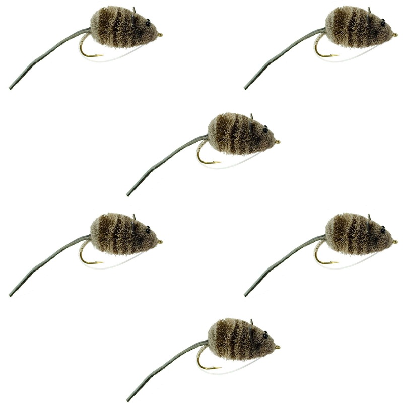 Mighty Mouse Deer Hair Bug 6 Flies Hook Size 4 – Bass Fly Fishing Bug Wide Gape Bass Hooks With Weed Guard