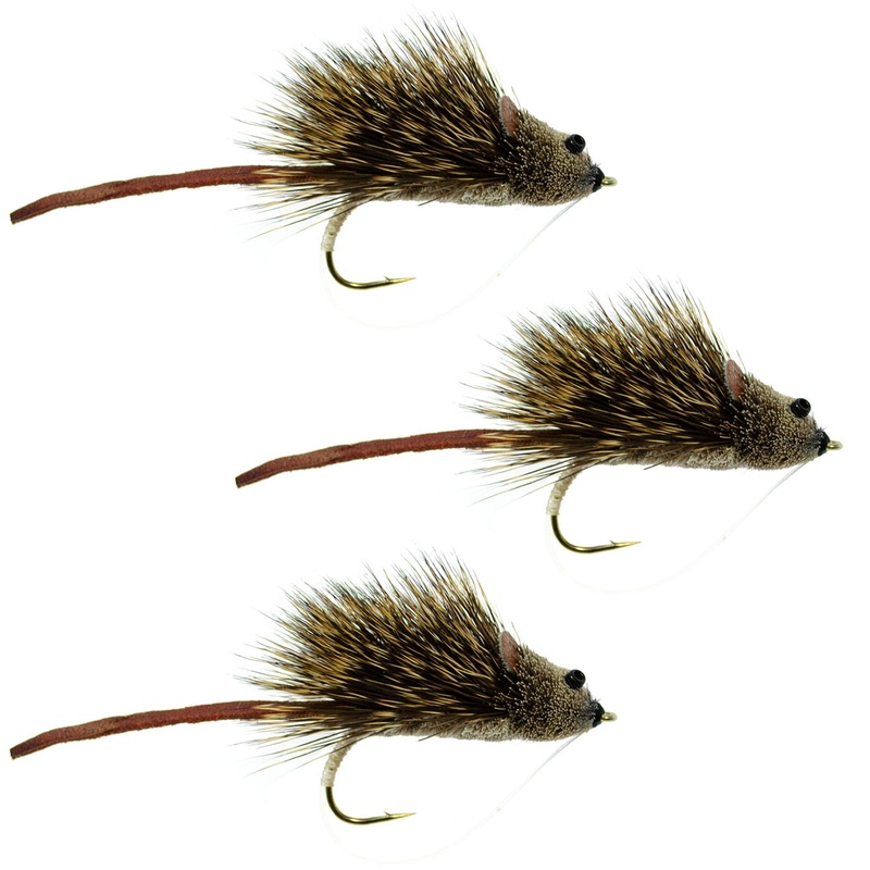 3 Pack Deer Hair Scruffy Rat Size 2 – Bass Fly Fishing Bug Wide Gape Bass Hooks With Weed Guard