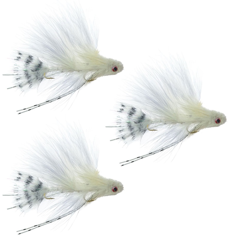 3 Pack Mini Sex Dungeon Streamer White – Size 6 – Articulated Trout Bass Steelhead Salmon and Bass Fly Fishing Flies