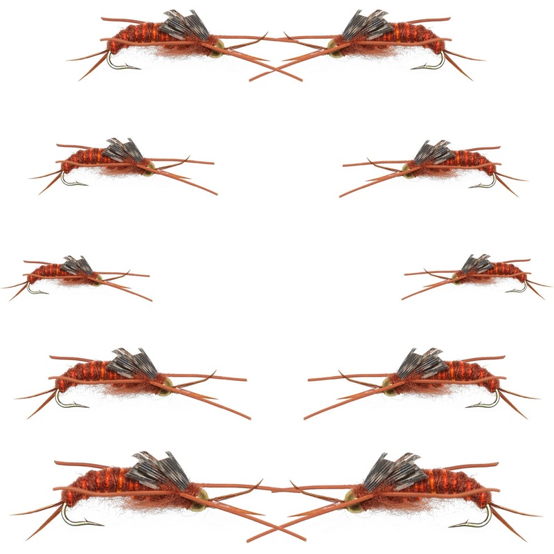 Basics Collection – Kaufmann’s Brown Stonefly Nymph Assortment 10 Bead Head Rubber Legs Wet Flies – Hook Sizes 6, 8, 10, and 12