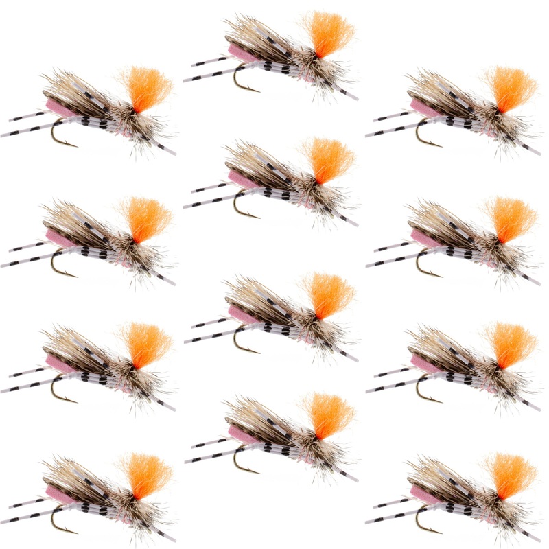 Feth Hopper Pink – Foam Grasshopper Fly Pattern – 1 Dozen Flies Hook Size 10