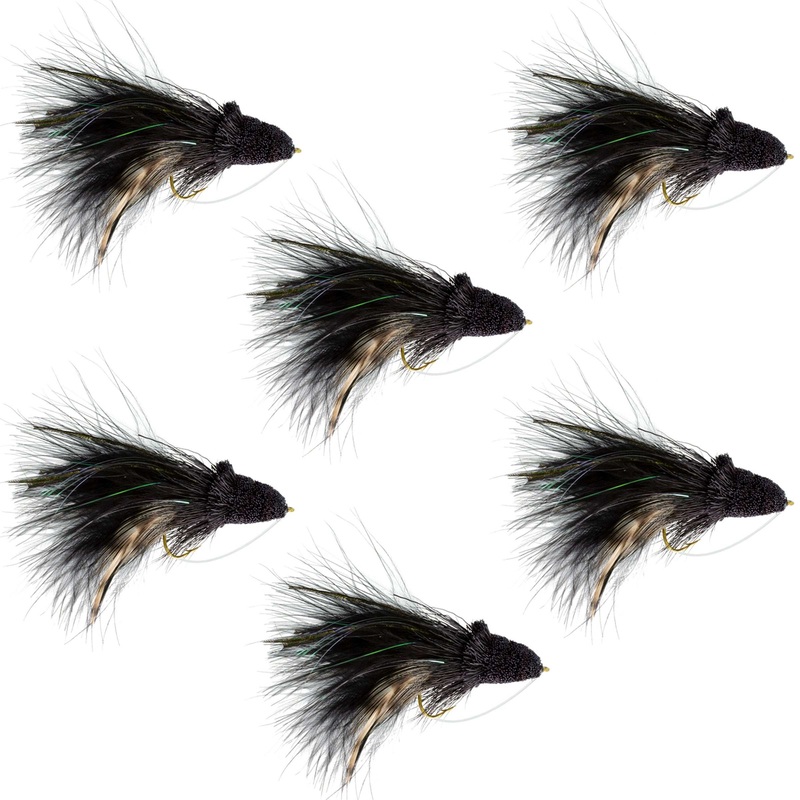Black Dahlberg Deer Hair Diver 6 Flies Hook Size 4 – Bass Fly Fishing Bug Wide Gape Bass Hooks With Weed Guard
