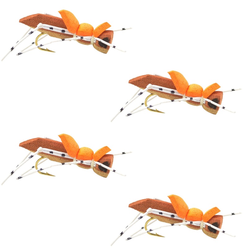 4 Pack Moorish Hopper Brown Tan Foam Body Grasshopper Fly – Hook Size 10