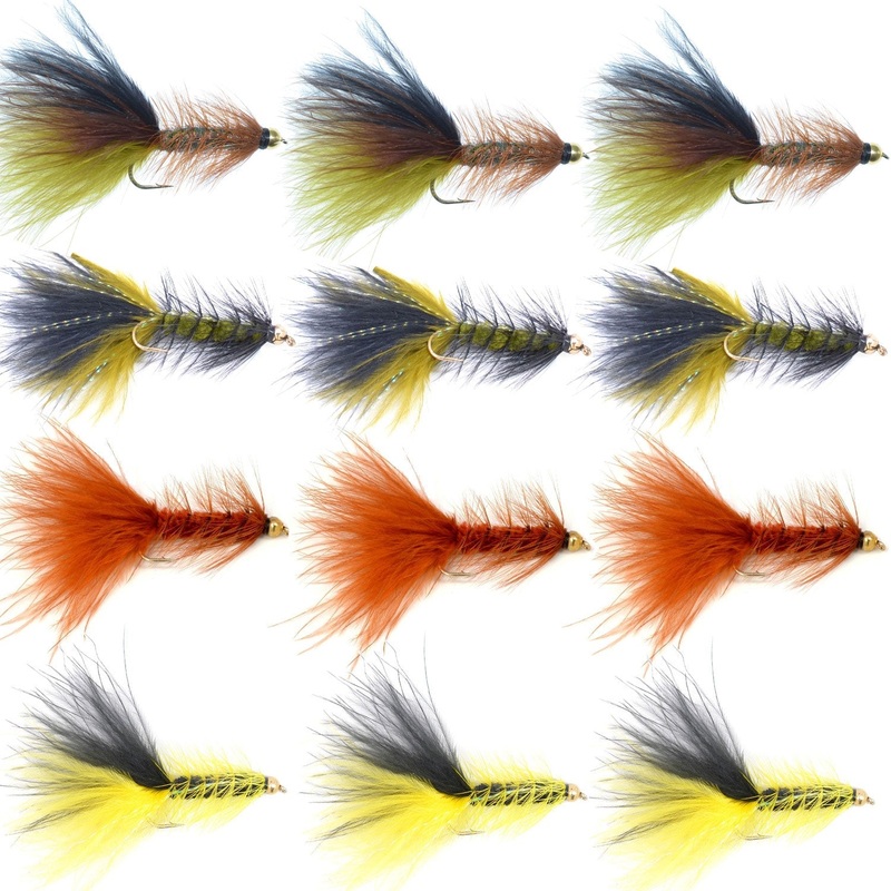 Bead Head Crystal Woolly Bugger Streamer Flies – Set of 12 Bass and Trout Flies – Hook Size 8