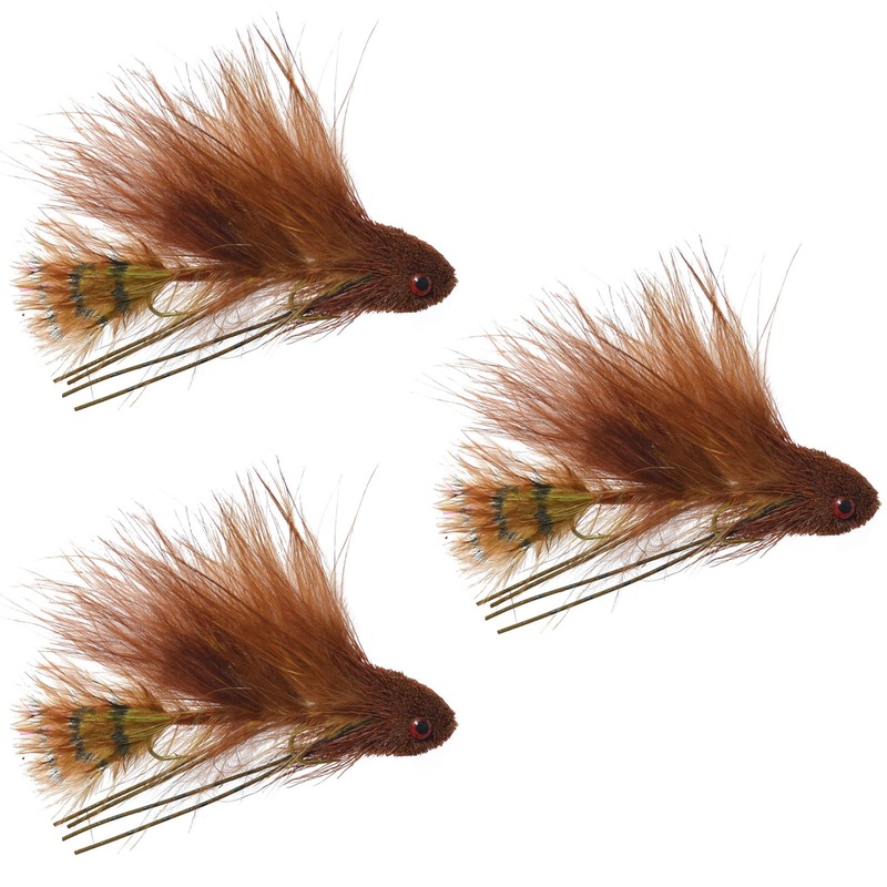 3 Pack Mini Sex Dungeon Streamer Brown- Size 6 – Articulated Trout Bass Steelhead Salmon and Bass Fly Fishing Flies