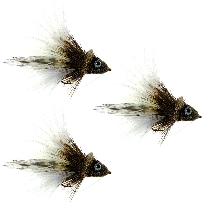 3 Pack Deer Hair Diver Size 4 – White Marabou Bass Fly Fishing Bug Wide Gape Bass Hooks With Weed Guard