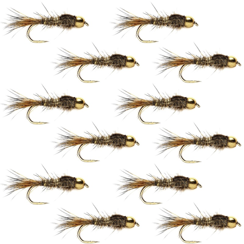 Barbless Bead Head Gold Ribbed Hare’s Ear Nymph 1 Dozen Flies Hook Size 16
