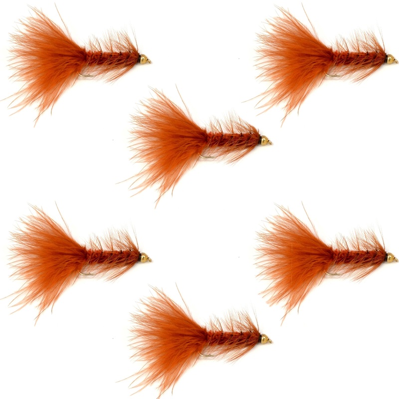 Brown Bead Head Crystal Woolly Bugger Classic Streamer Flies – Set of 6 Trout Fly Fishing Flies – Hook Size 4