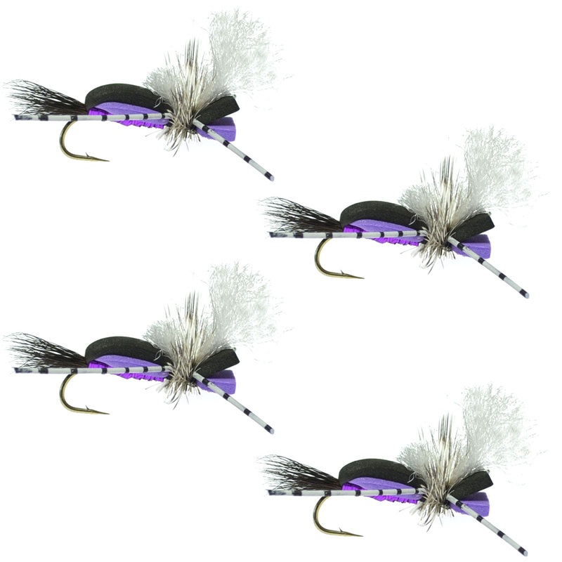 Hippie Stomper Black Purple Foam Body Grasshopper Dry Fly – 4 flies Size 14