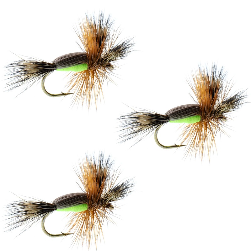 3 Pack Barbless Chartreuse Humpy Classic Hair Wing Dry Fly – Hook Size 10