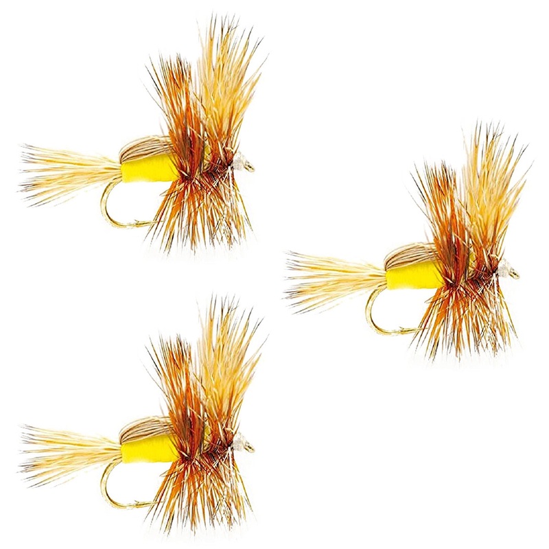 3 Pack Barbless Yellow Humpy Classic Hair Wing Dry Fly – Hook Size 16