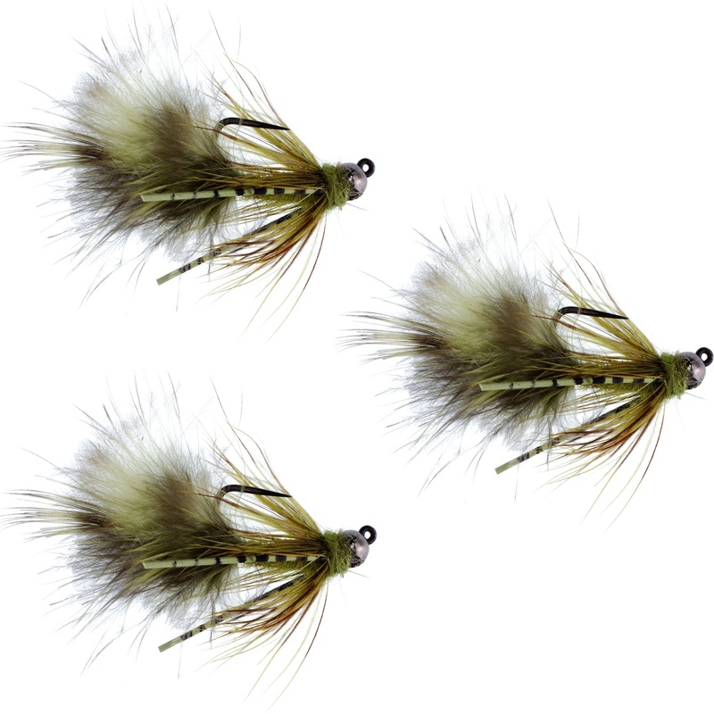 3 Pack Tungsten Bead Tactical Olive Mini Bugger Czech Nymph Euro Nymphing Fly – 3 Flies Size 8