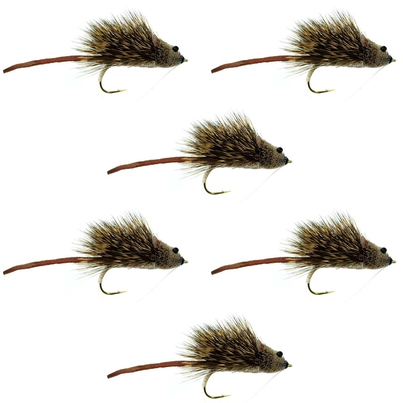 Deer Hair Scruffy Rat 6 Flies Hook  Size 2 – Bass Fly Fishing Bug Wide Gape Bass Hooks With Weed Guard