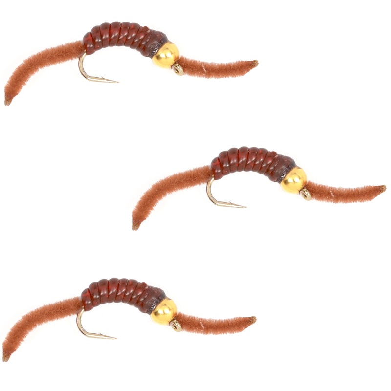 3 Pack San Juan Bead Head Power Worm Brown V-Rib – Hook Size 10