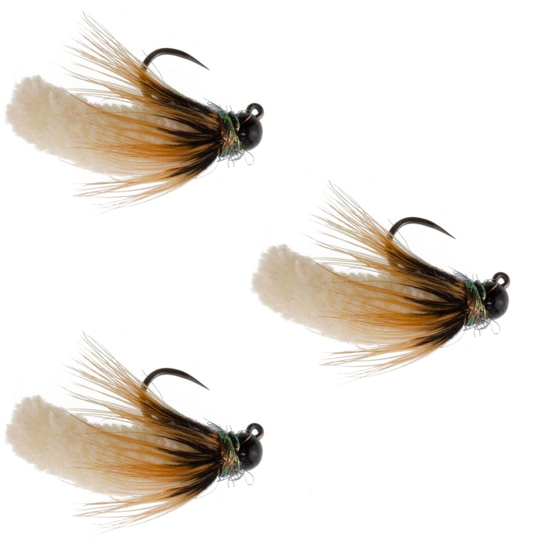 3 Pack Tungsten Bead Cream Mop Fly Tactical Jig Czech Euro Nymph Barbless Fly – 3 Flies Size 14