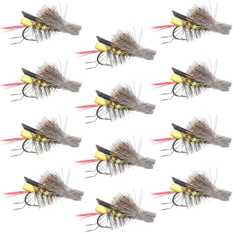 Dave’s Hopper Yellow Foam Body Grasshopper Fly – 1 Dozen Flies Hook Size 10