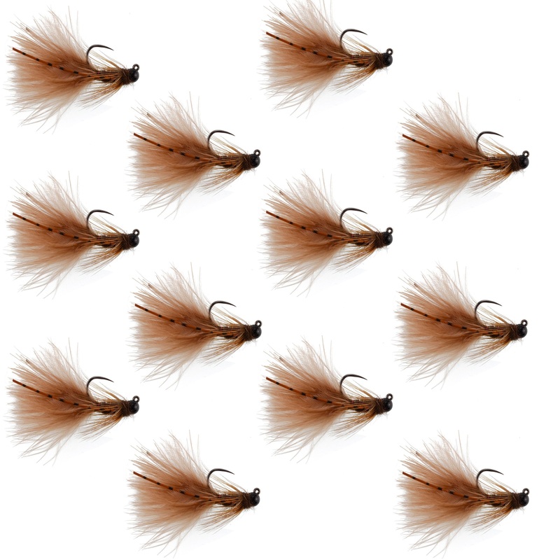 Tungsten Bead Tactical Brown Mini Bugger Czech Nymph Euro Nymphing Fly – 1 Dozen Flies Size 12