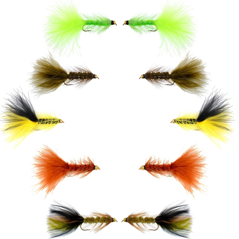 Basics Collection – Crystal Woolly Bugger Assortment – 10 Bead Head Wet Flies – 5 Patterns – Hook Size 8