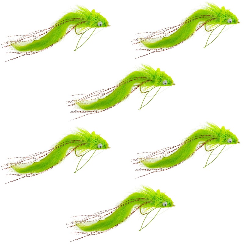 Chartreuse Rabbit Strip Deer Hair Diver 6 Flies Size 4 – Bass Fly Fishing Bug Wide Gape Bass Hooks With Weed Guard