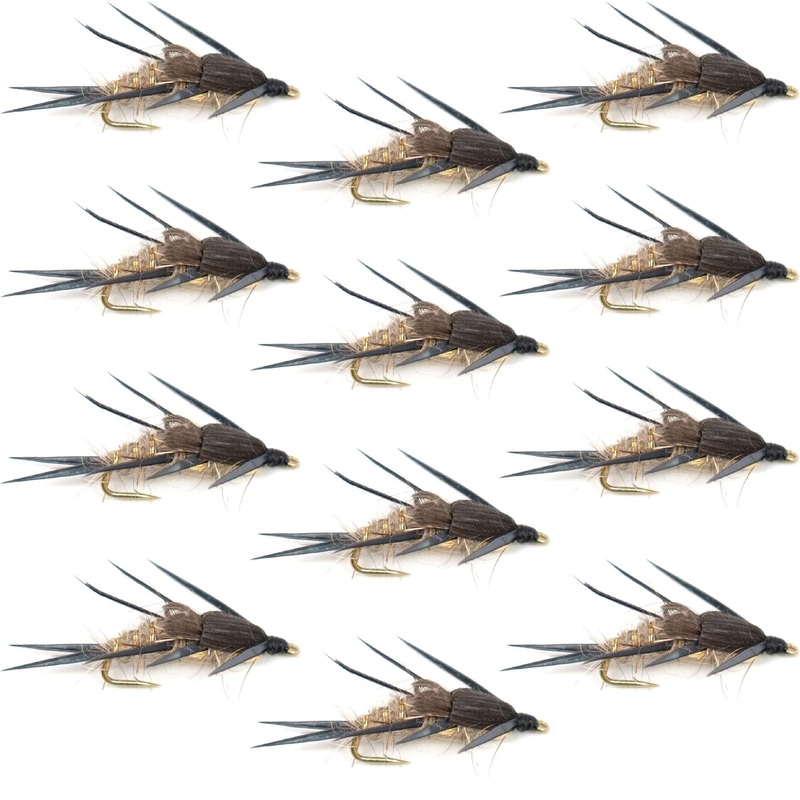 Double Bead Gold Ribbed Hare’s Ear Nymph Fly Fishing Flies – Trout and Bass Wet Fly – 1 Dozen Flies Hook Size 10