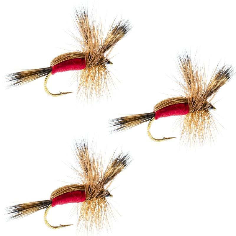 3 Pack Red Humpy Classic Hair Wing Dry Fly – Hook Size 16