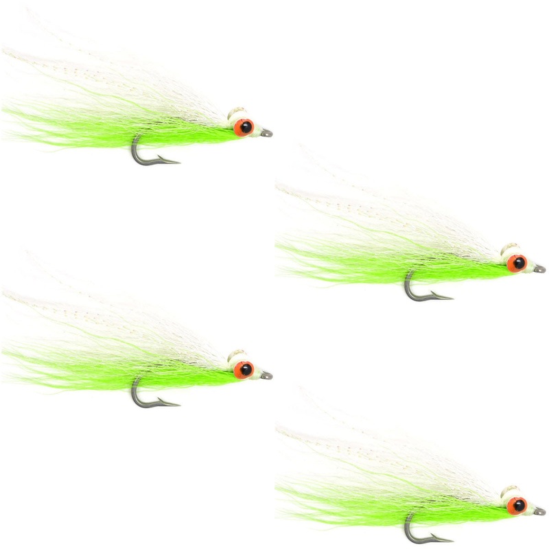Clousers Deep Minnow Chartreuse White – Streamer Fly Fishing Flies – 4 Saltwater and Bass Flies – Hook Size 1/0