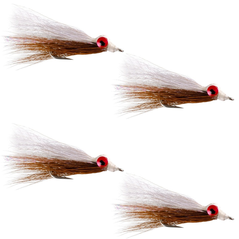 Clousers Deep Minnow Brown White – Streamer Fly Fishing Flies – 4 Saltwater and Bass Flies – Hook Size 1/0