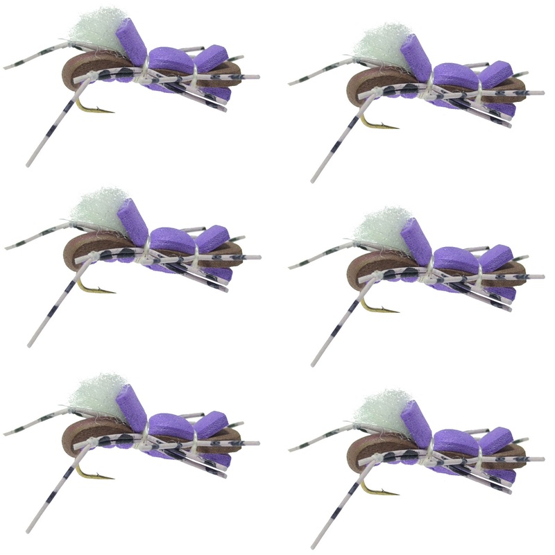 Fat Albert Purple Foam Body Grasshopper Fly – 6 Flies Hook Size 10
