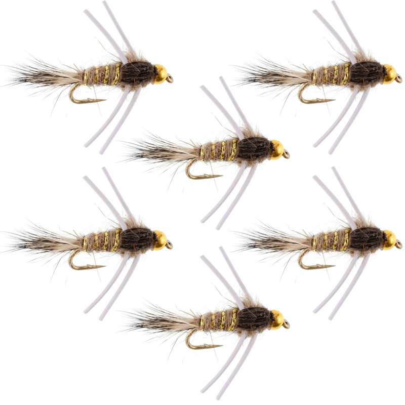 Tungsten Bead Head Rubber Legs Natural Gold-Ribbed Hare’s Ear Trout Fly Nymph – 6 Flies Hook Size 12