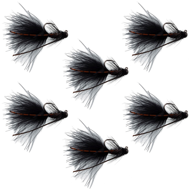 Tungsten Bead Tactical Black Mini Bugger Czech Nymph Euro Nymphing Fly – 6 Flies Size 8