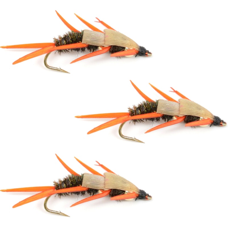3 Pack Double Bead Peacock Stonefly Nymph with Amber Biot Legs Fly Fishing Flies – Trout and Bass Wet Fly Pattern – Hook Size 14