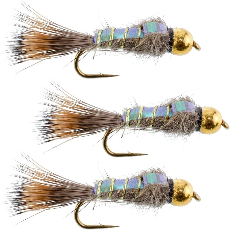 3 Pack Gold Bead Head Flash Back Gold Ribbed Hare’s Ear Nymph Fly Fishing Flies Hook Size 14
