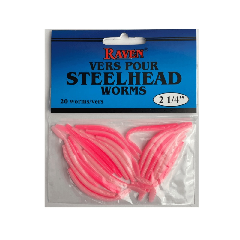 Raven – Steelhead Worms|Baby Pink|Hot Pink|Red|Baby Pink/White|White|Chartreuse|3.5″|2.25″