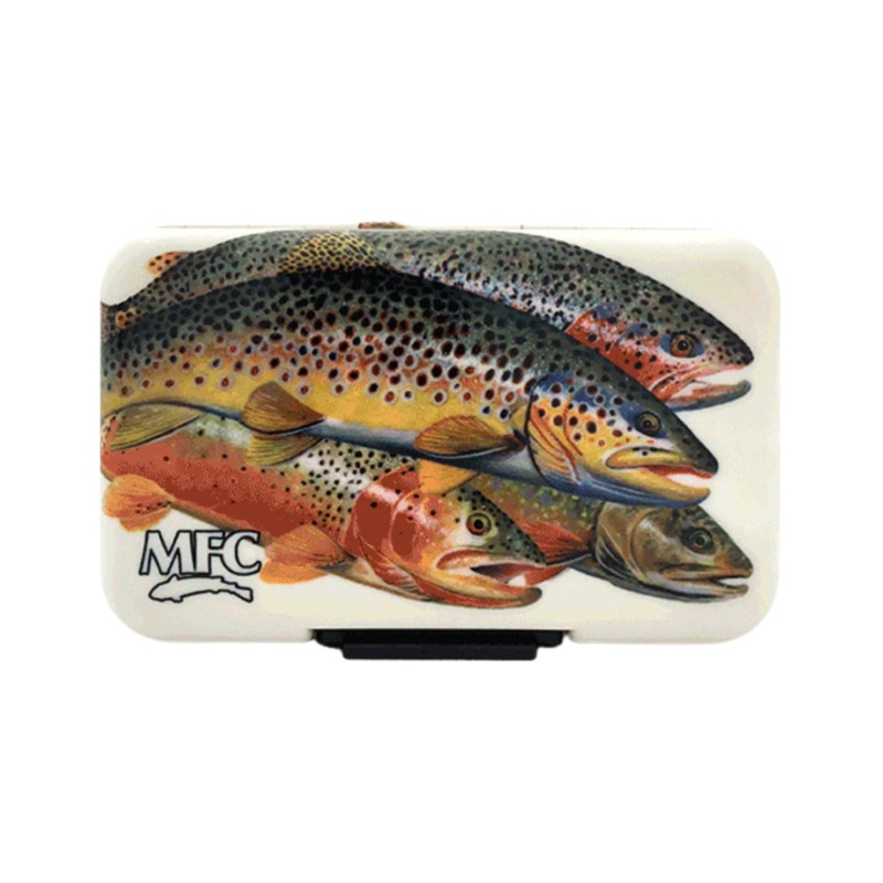 MFC Poly Fly Box|Undesen’s Brookie|Maddox Hopper Snack|Sundell’s Slam|Puckett’s Ron Burgundy|Puckett’s Willie|Estrada’s Rainbow Trout Graffiti
