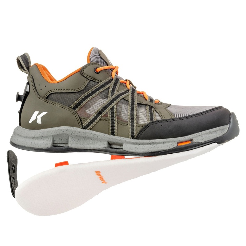 Korkers All Axis Men’s Shoe|Charcoal/Black|Green/Orange|Deck Gum Sole|Felt|Vibram XS Trek Sole|8|9|10|11|12|13|14