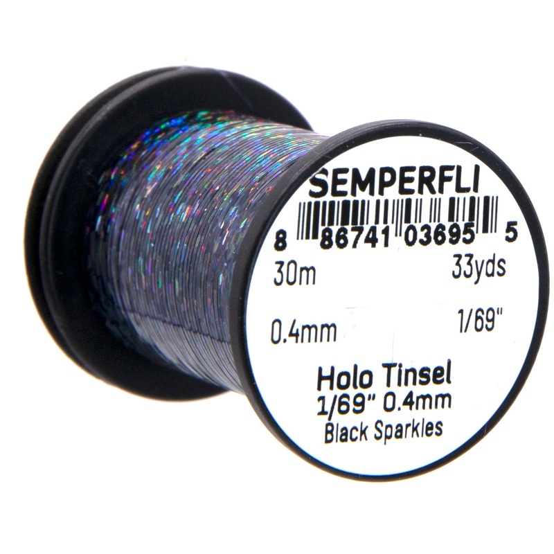 Semperfli Holographic Tinsel|1/69 inch|1/32 inch|Black Sparkle|Bronze|Green|Gold|Pale Pink|Red|Silver|Blue|Copper|Kingfisher|Purple|Rose Pink