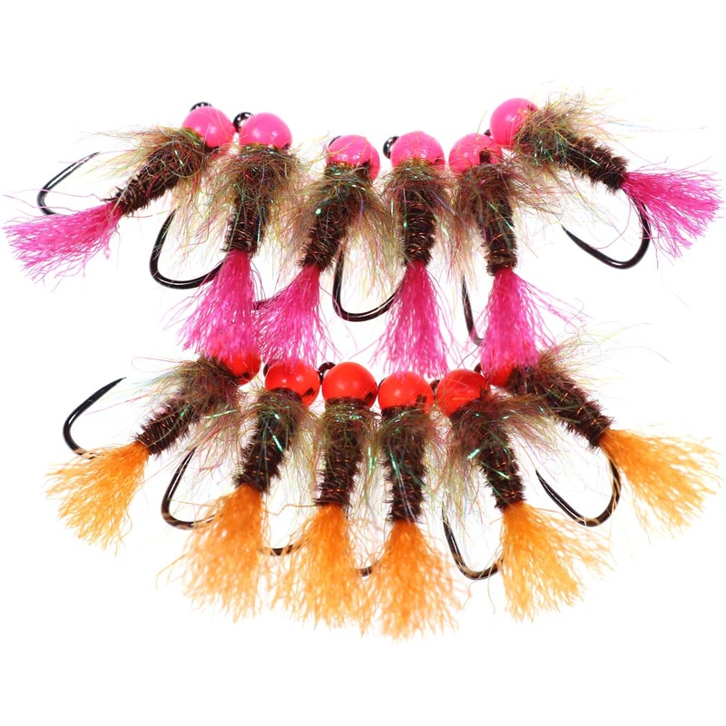 12pcs Tungsten Bead Nymph Jig Fly Assortment Euro Nymphing