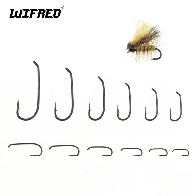 Wifreo 50PCS 22# ~ 12# Down Eye Long Shank 1X Fine Wire Dry Fly Tying Hooks Black Nickel Finished Fly Fishing Hook Rainbow Trout