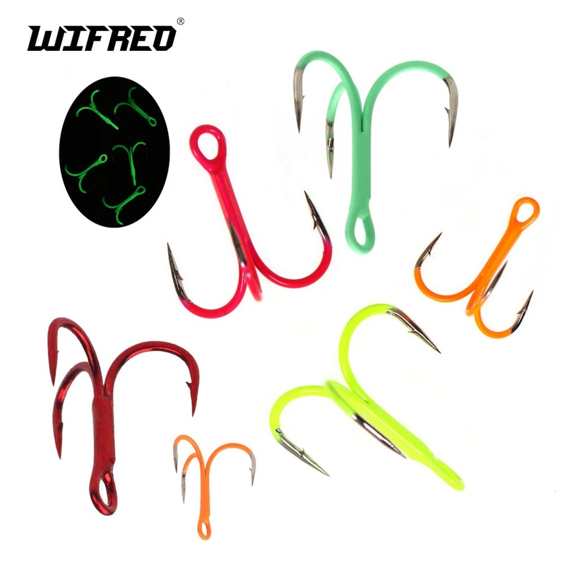 Wifreo 10pcs Luminous Green Fishing Treble Hooks Barbed Sharp Triple Sea Fishing Hooks Hard Lures Bait Hook Fishing Tackle