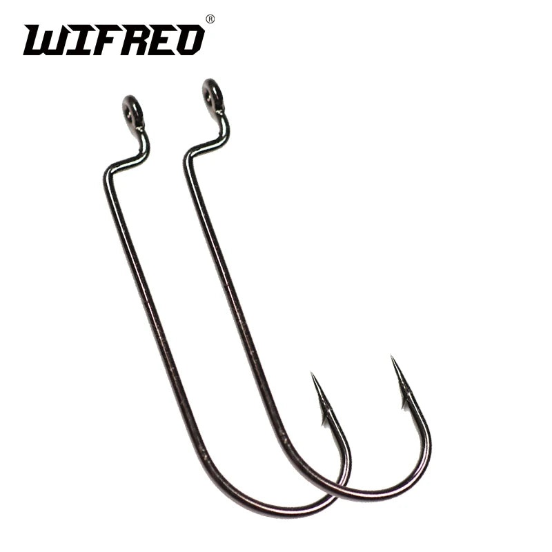 Wifreo 20PCS High Carbon Steel Soft Bait C Rig Hook Offset Shank Worm Hook Jig Rig Fishing Size 6 4 2 1 1/0 2/0 3/0 4/0