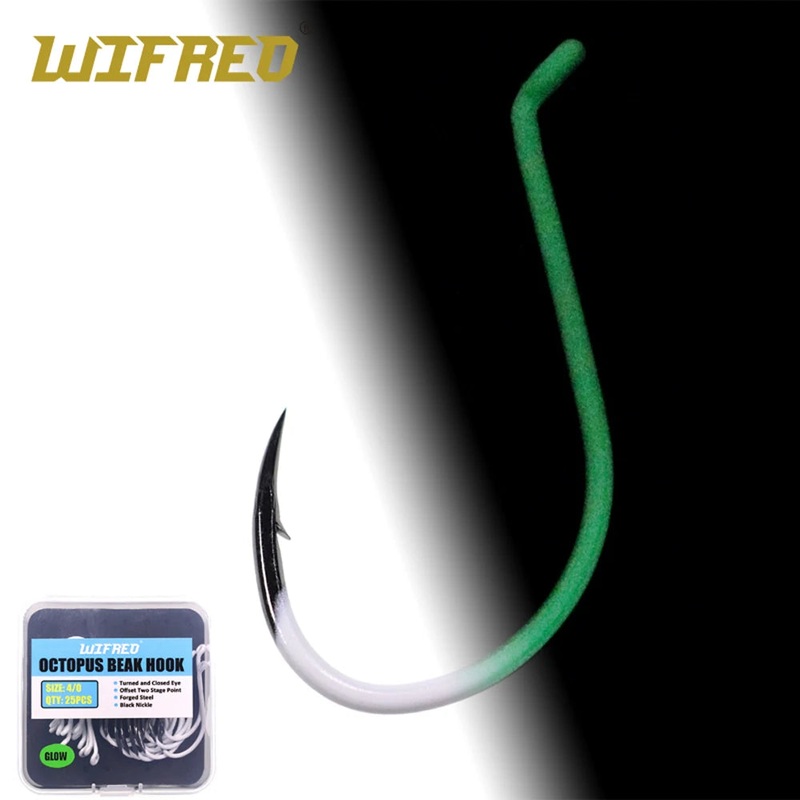 Wifreo 25PCS Saltwater Luminous Fishing Hooks Glow in the Dark Octopus Beak Hook size 3/0 ~ 7/0 High Carbon Steel Circle Hook