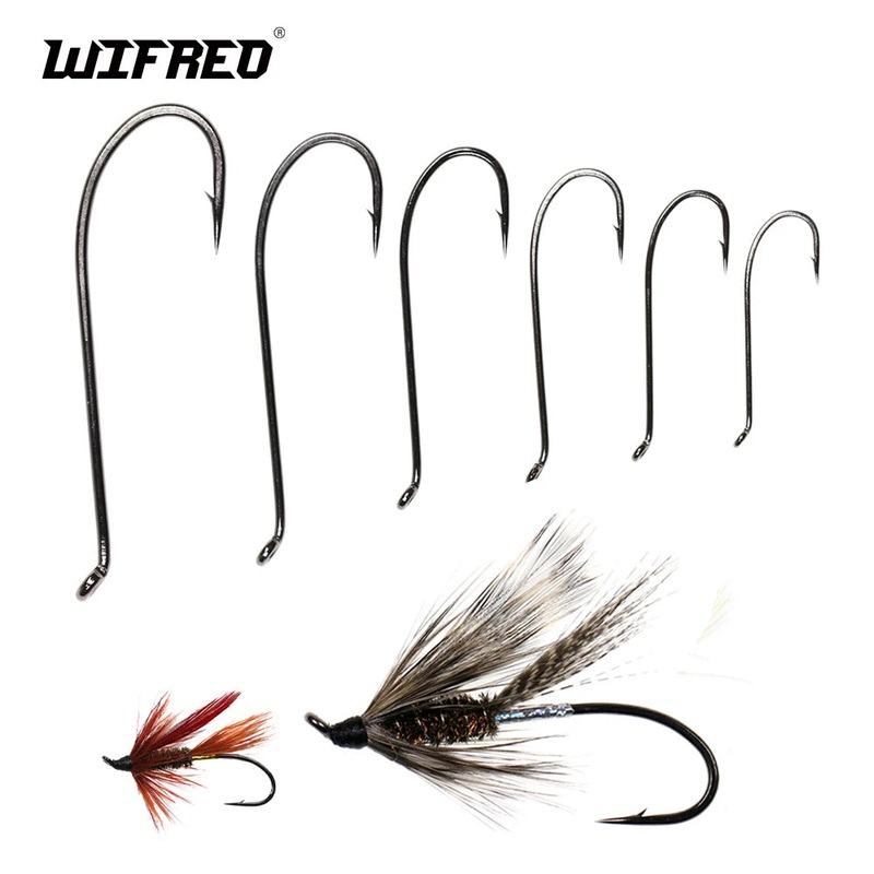 WIFREO 30pcs High Carbon Steel Fly Tying Hook Up-turned Eye 2X Long Shank Black Nickle Salmon/Steel Head Flies and Nymph Hook