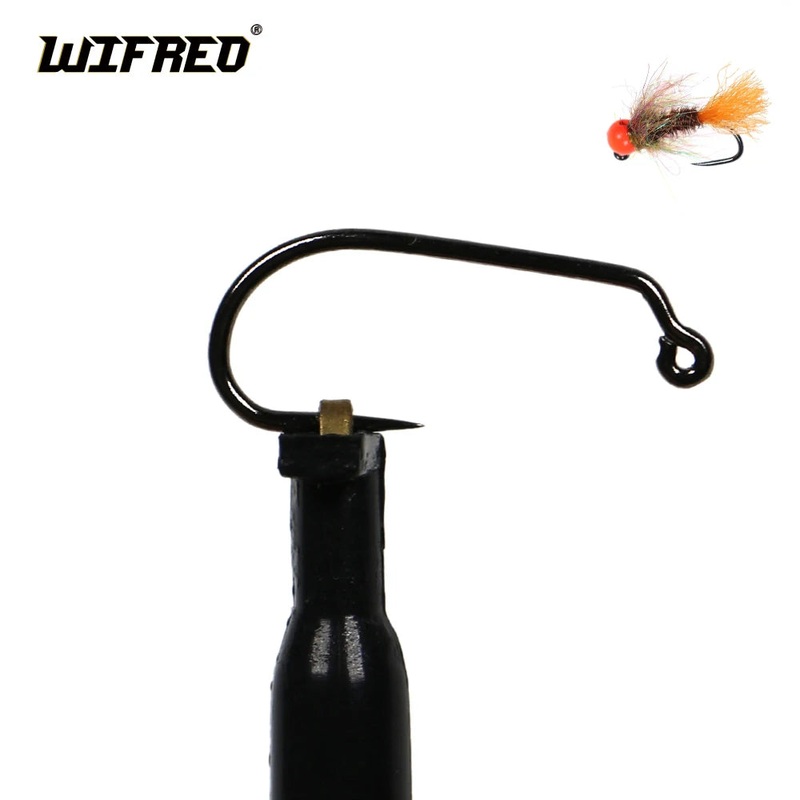 WIFREO 50PCS Barbless Down Eye Fly Tying Jig Hook Black Nickle Fly Fishing Hooks Wet&Nymph&Caddis Pupa Jig Hooks #10-18
