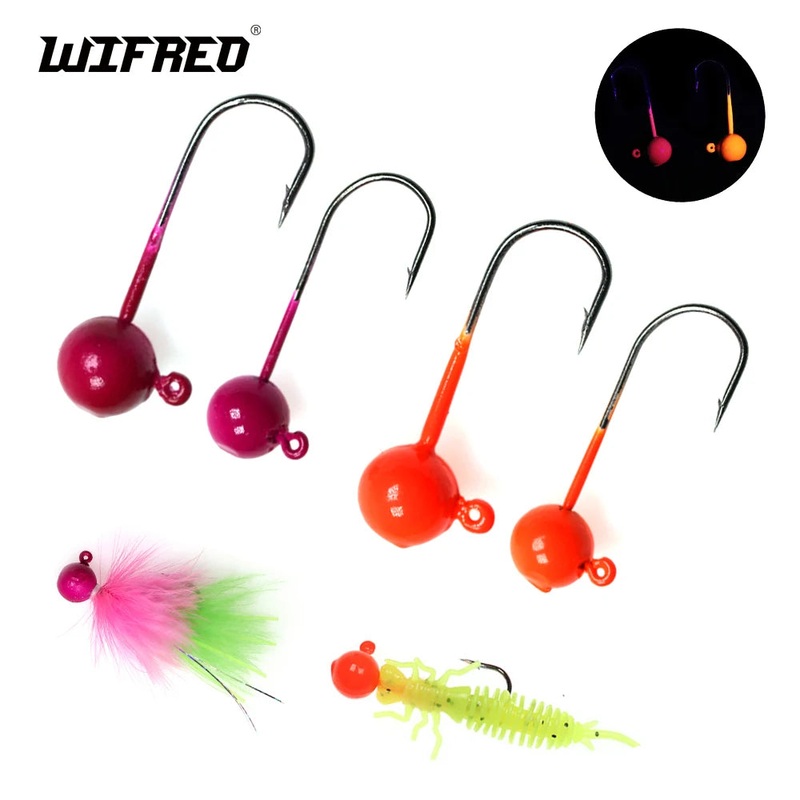 WIFREO 5pcs Fishing Jig Head Hook UV Color 3g 5g Ball Jig Pesca Head Worm Bait Hook Fishing Jig for Bass Ice Fishing Hook Tackle