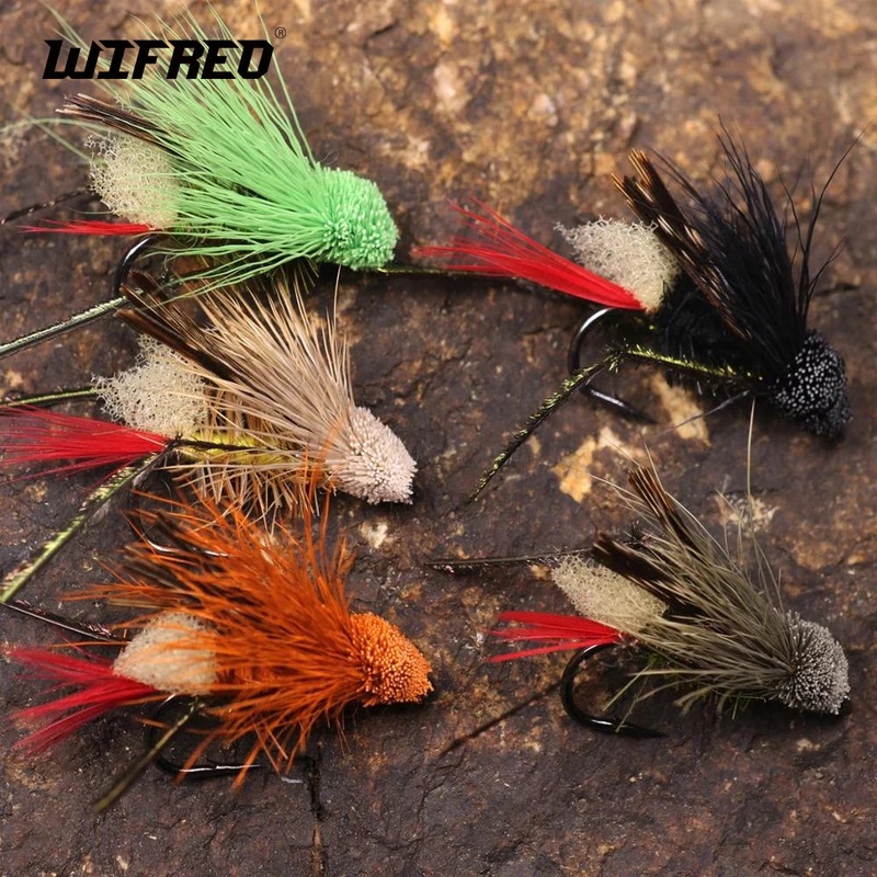 Wifreo 6PCS #6 Trout Fly Fishing Hook Bait Insect Lure Fishing Flies Deer Hair Grasshopper Dry Fly Dave’s Hopper Baits