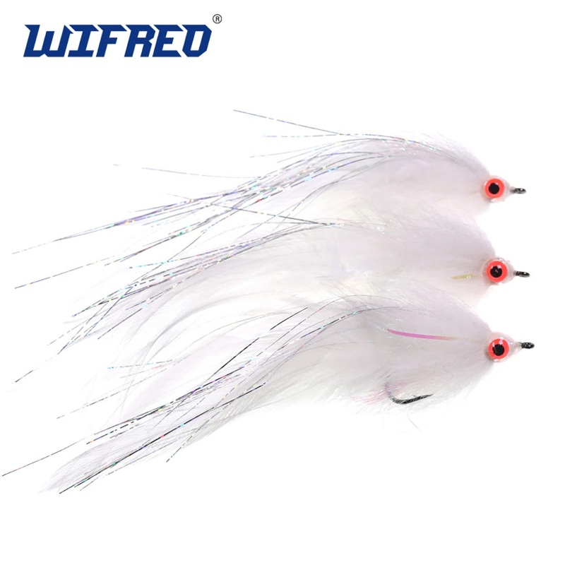 Wifreo Saltwater Fishing Fly 2/0 White Bait Fish Streamer Fly Musky Bass Fishing Flies Sea Fly Lures