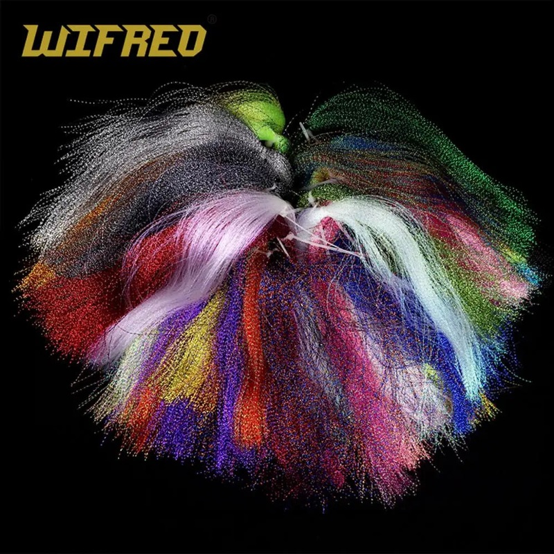 Wifreo 10 Packs Krystal Flashabou Tinsels Black Chartreuse Pearl Piink Color Sabiki Treble Hook Lure Flash Fly Tying Material