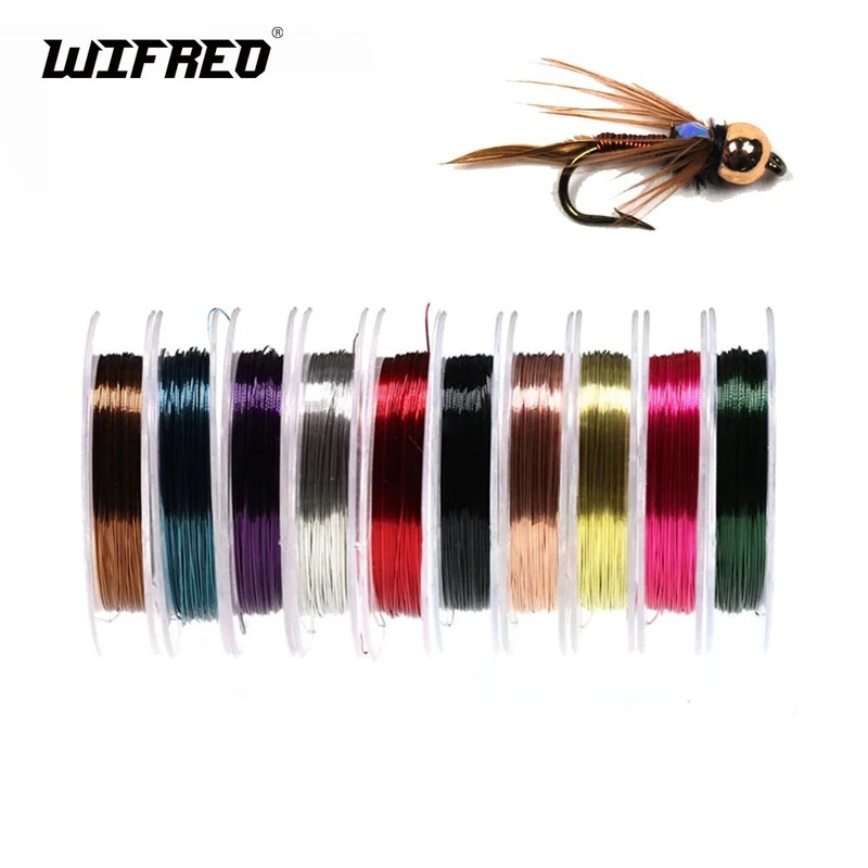 Wifreo 10PCS Fly Tying Copper Wire 0.3mm X 10m Midge Larve Nymph  Ribbing Body  Fly Tying Material